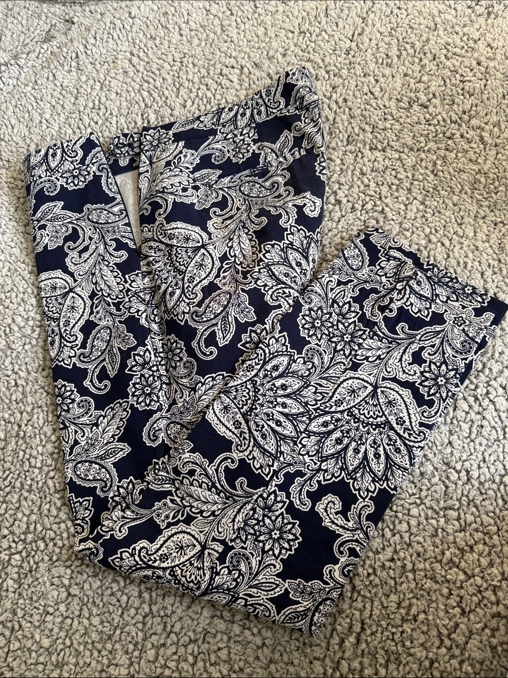 Talbots Navy and White Paisley Ankle Pants